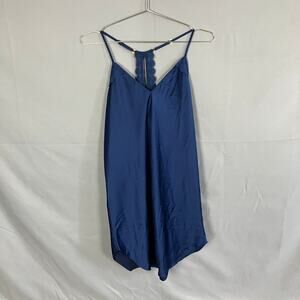Flora Nikrooz Chemise Womens S Navy Blue Lace Satin Racerback Slip Dress Top Y2K